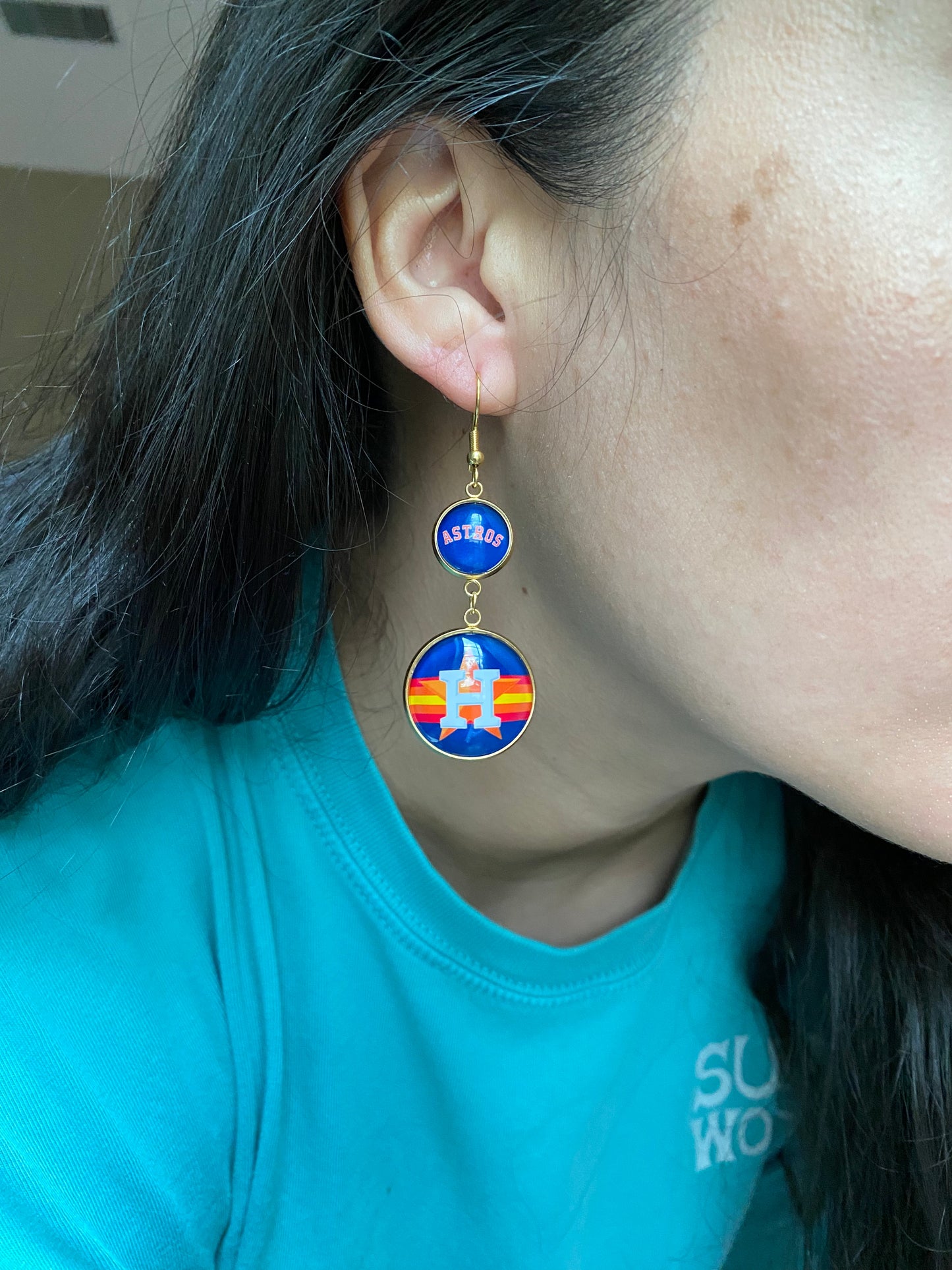 Womens Houston Baseball Gold Plated Dangle Earrings Novelty Gift