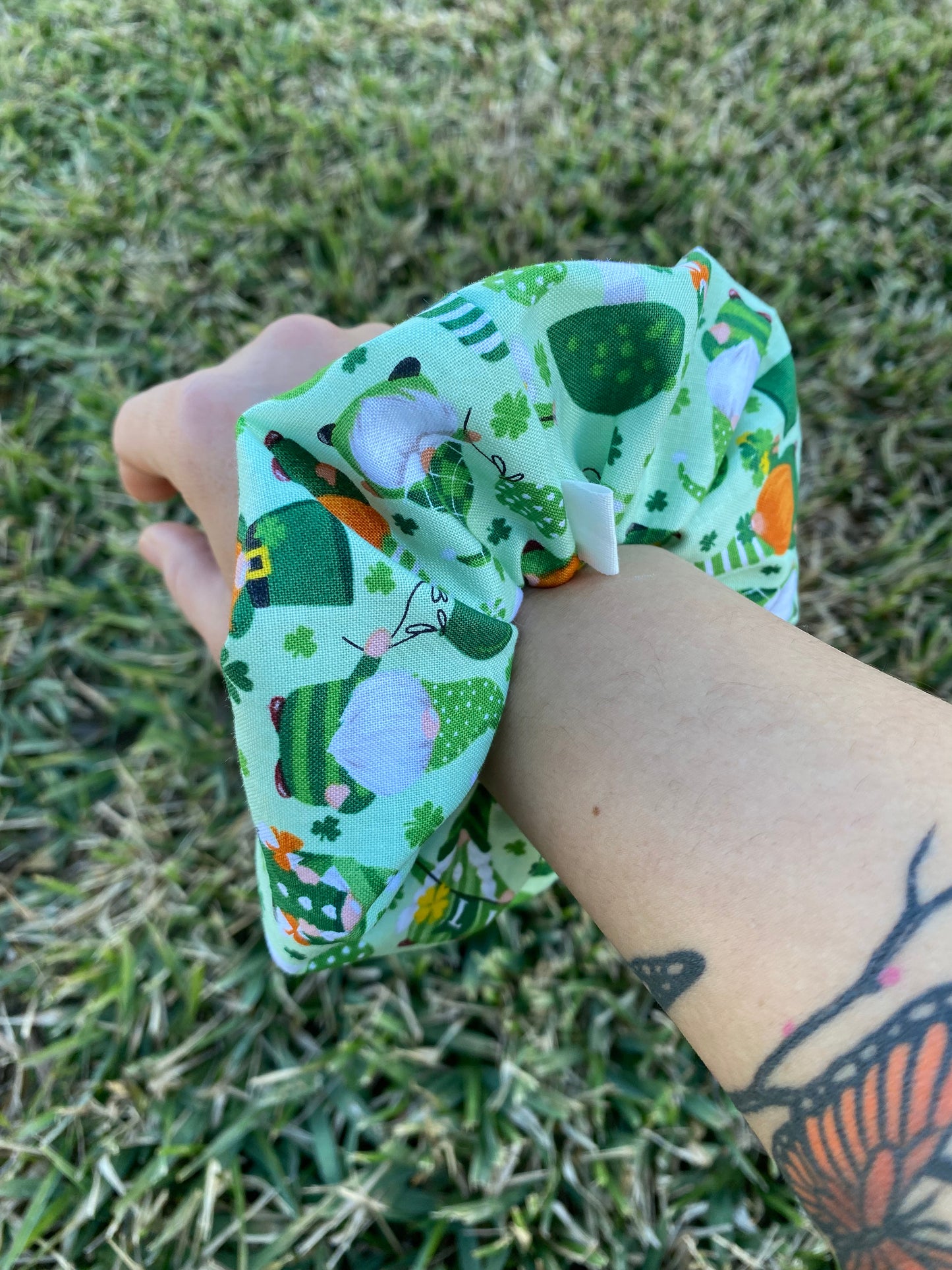 Green St Patricks Lucy Gnome Scrunchie Hair Tie Gift