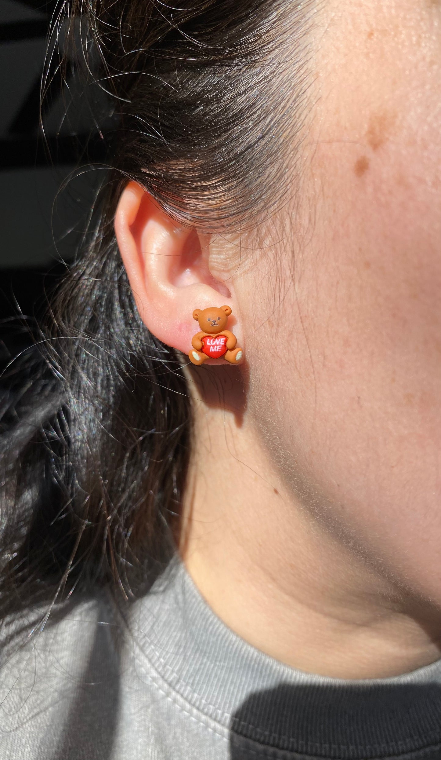 Tiny Teddy Bear Love Me Stud Little Girls Womens Earrings