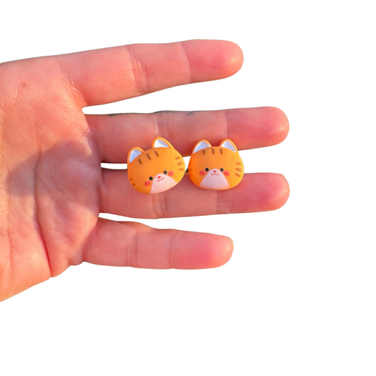 Orange Cat Kitty Post Studs Earrings Jewelry Gift