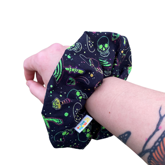 Mystical Mushroom Halloween Scrunchie: Skull Skeleton Bones Design for Women & Girls
