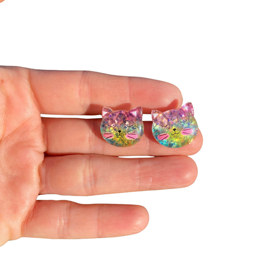 Sparkling Kitty Glitter Cat Stud Earrings Womens Girls Stud Earrings Gift