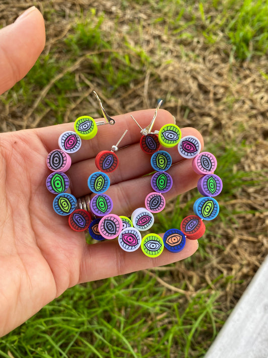 Evil Eye All Seeing Eye Ojo Dangle Hoops Loop earrings gift