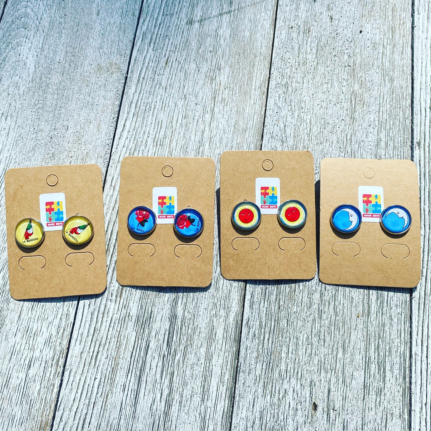 Loteria Earring La Rosa Sol La Luna La Bandera