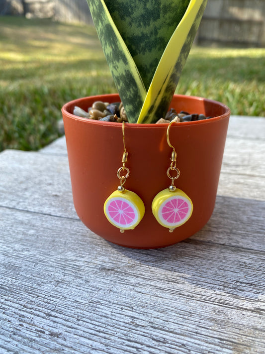 Grapefruit Gold Plated Dangle Hook Earrings