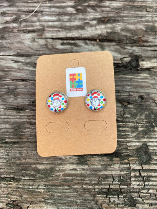 Dr Seuss Cat in the Hat Stud Earrings Gift