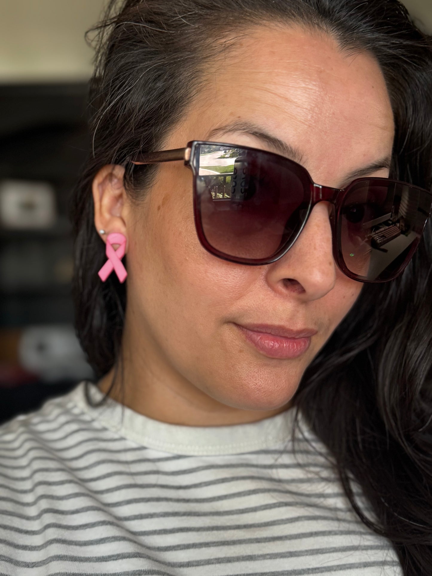 Breast Cancer Awareness Ribbon Stud Earrings Gift