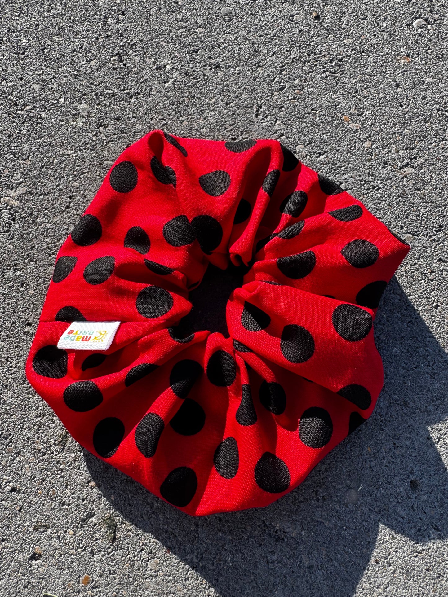 Ladybug Hair Tie Black and Red Polka Dot Ponytail Scrunchie