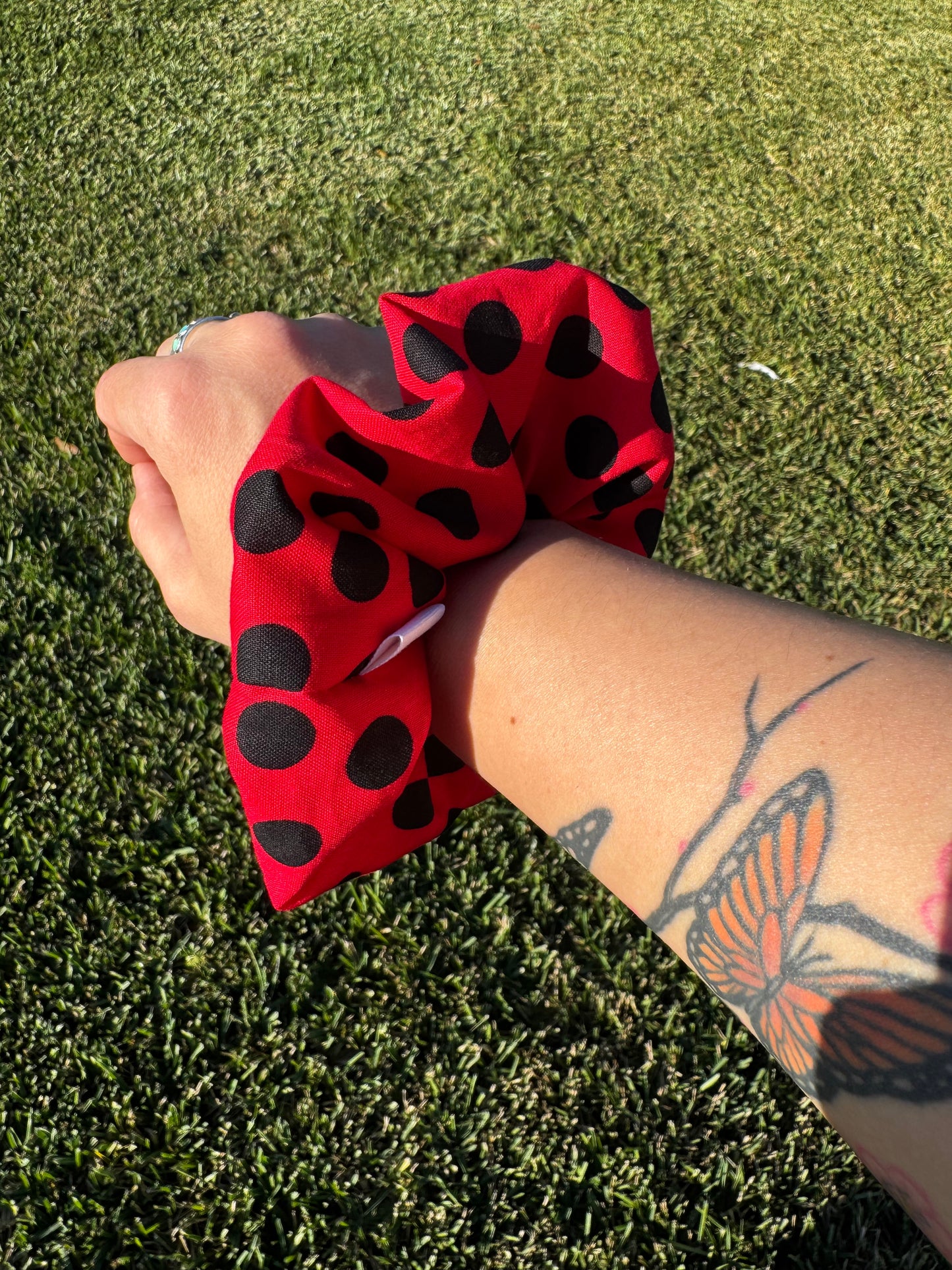 Ladybug Hair Tie Black and Red Polka Dot Ponytail Scrunchie