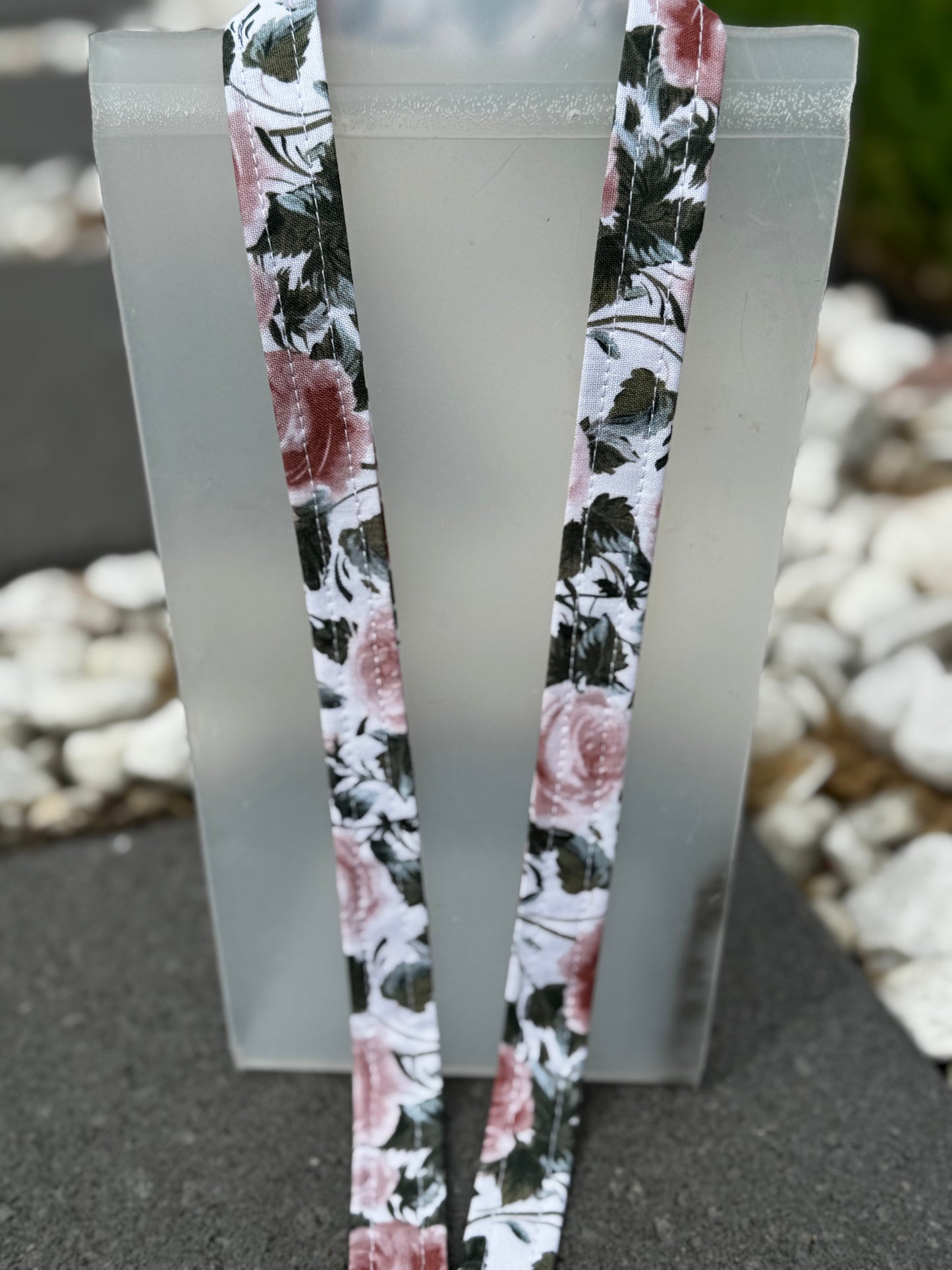 Pink Rose Floral Lanyard Keychain Badge ID Holder