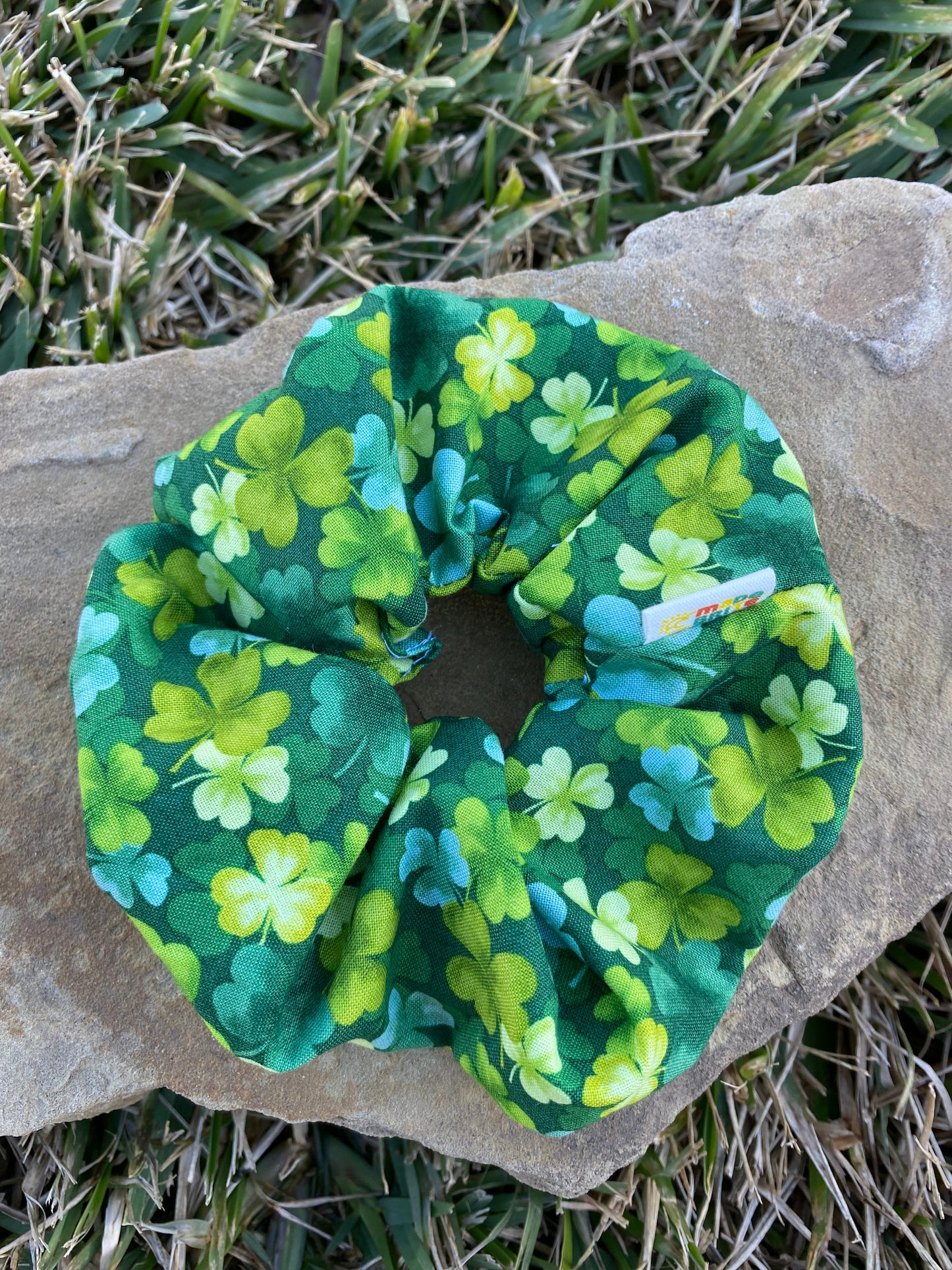 Green St Patrick's Lucy Four Leaf Clover Scrunchie Hair Tie Gift