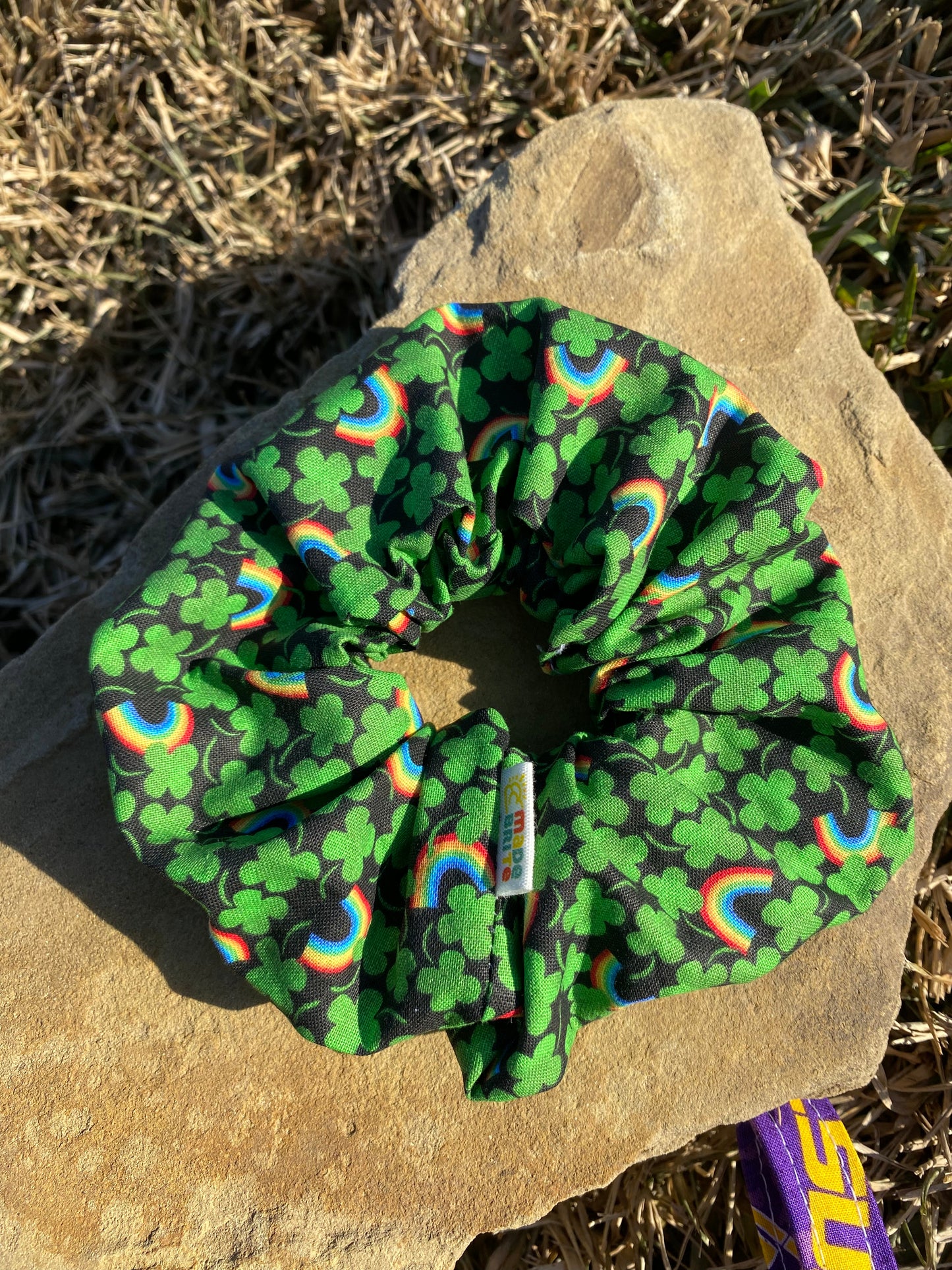Lucky Charmed with a Rainbow Twist St Patrick's Scrunchie Hair Tie Ponytail