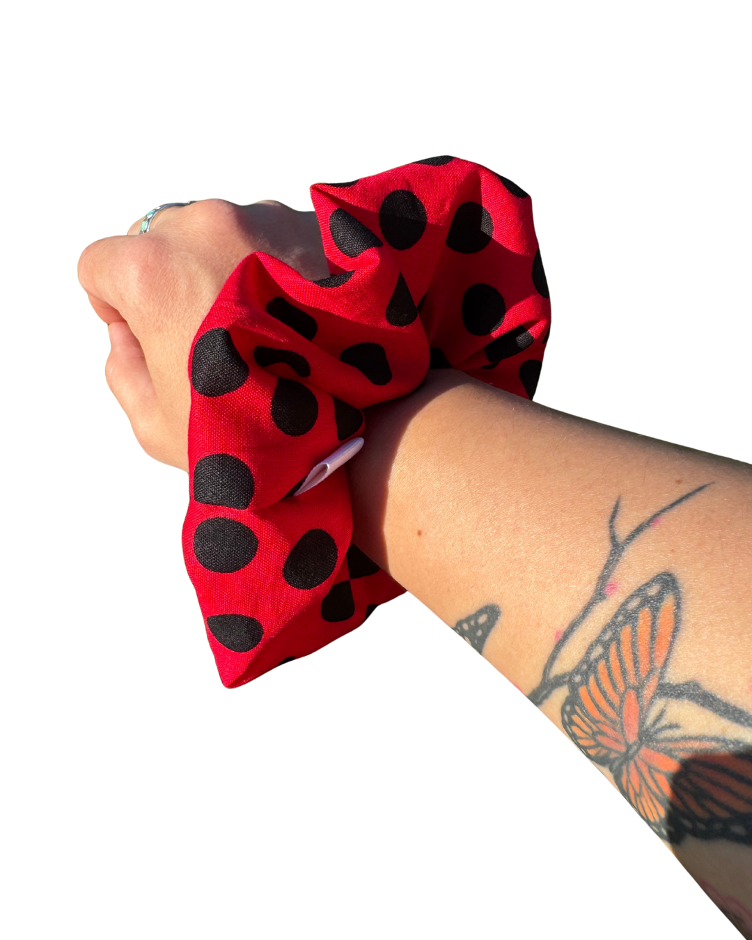 Ladybug Hair Tie Black and Red Polka Dot Ponytail Scrunchie