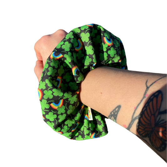 Lucky Charmed with a Rainbow Twist St Patricks Scrunchie Hair Tie Ponytail