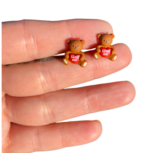 Tiny Love me Valentines Bear Gift Earrings Studs