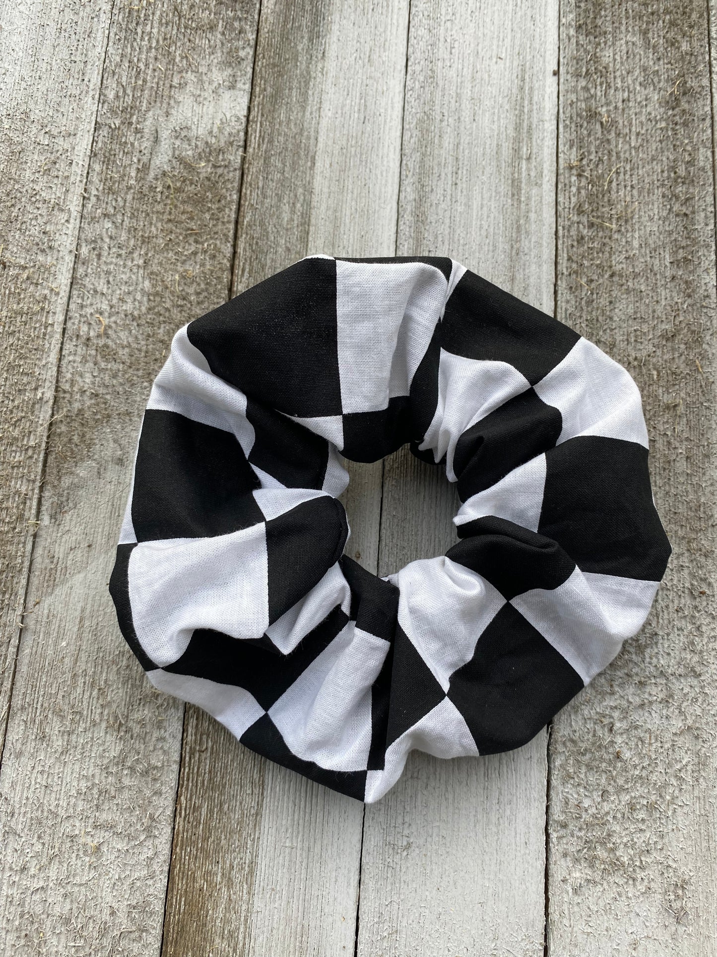 Checkered Black and White Scrunchie hair Tie Ponytail