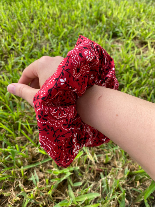 Red Bandana Scrunchie Hair Tie Ponytail