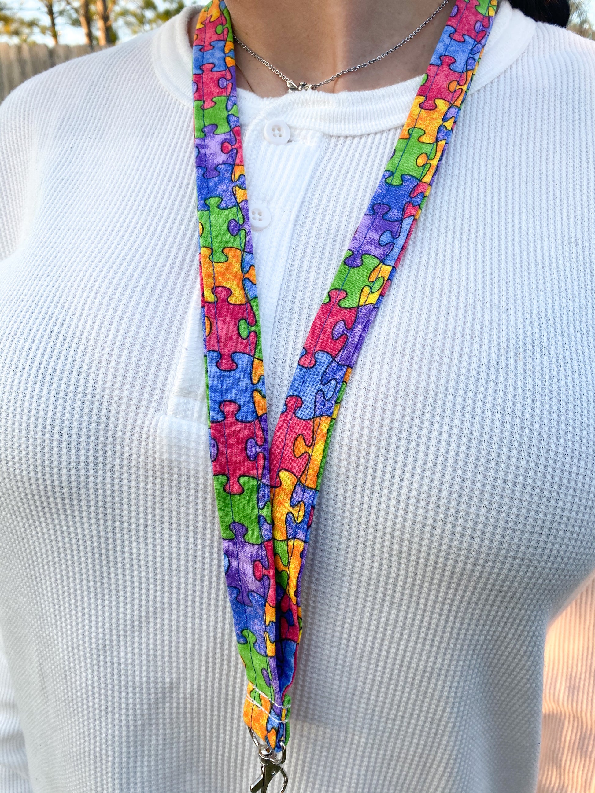 Puzzle Piece ID Badge Holder Lanyard Keychain Autism Awareness Gift 