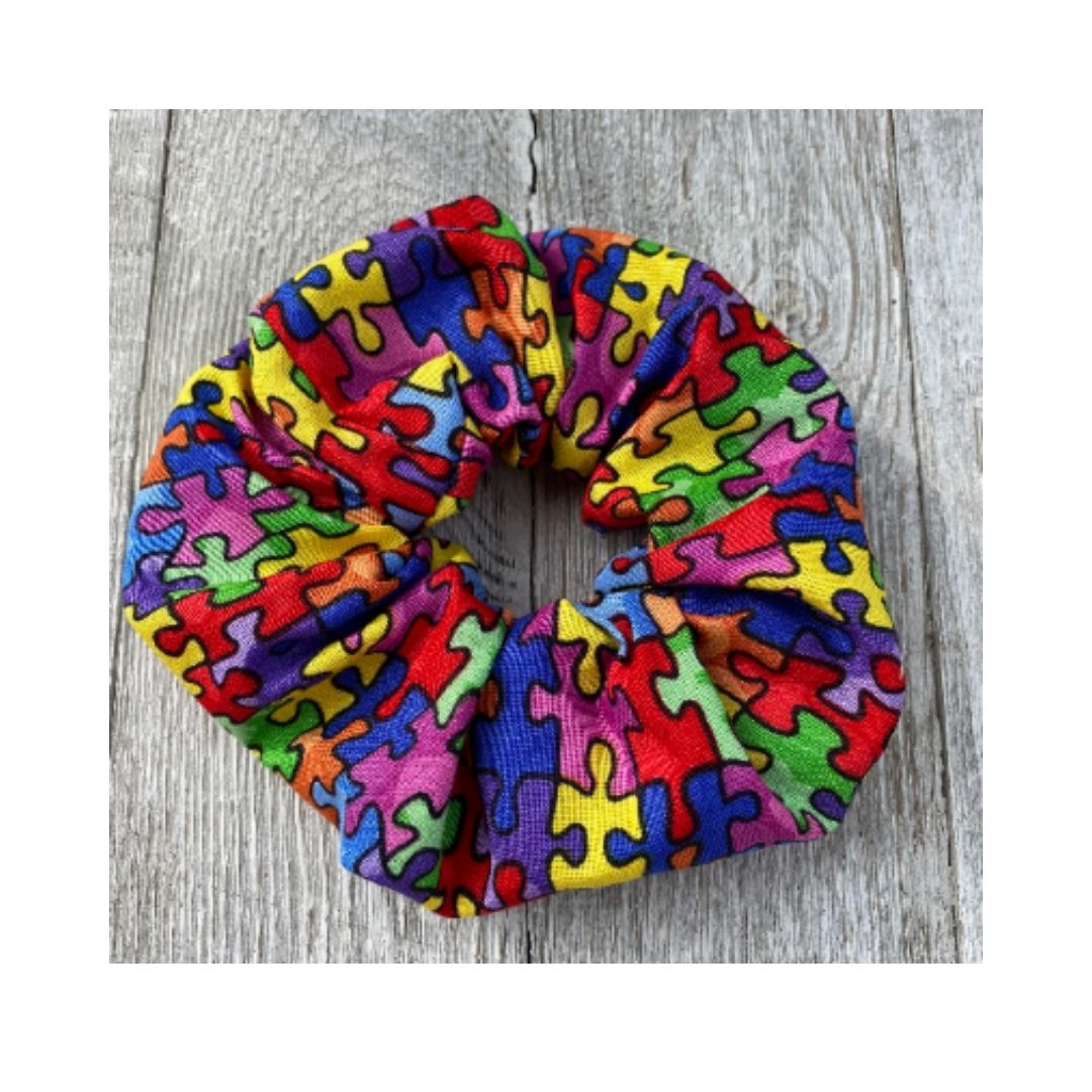 Puzzle Autism Awareness Scrunchie Hair Tie Gift 
