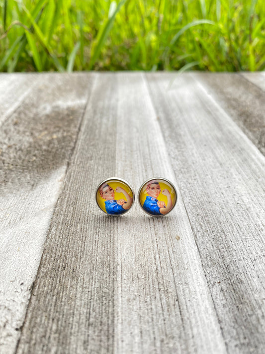 Rosie The Riveter Stud Earrings Gift Girl Power 