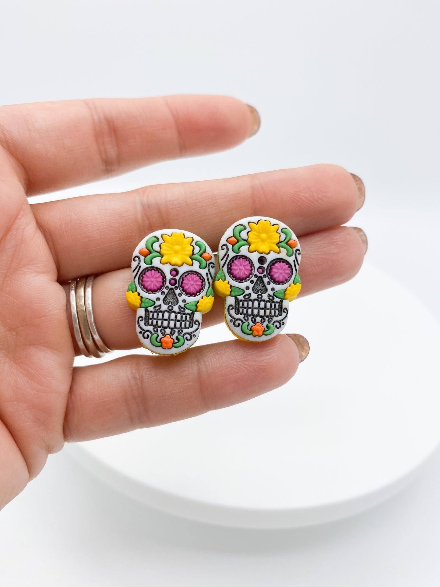 Sugar Skull button earrings