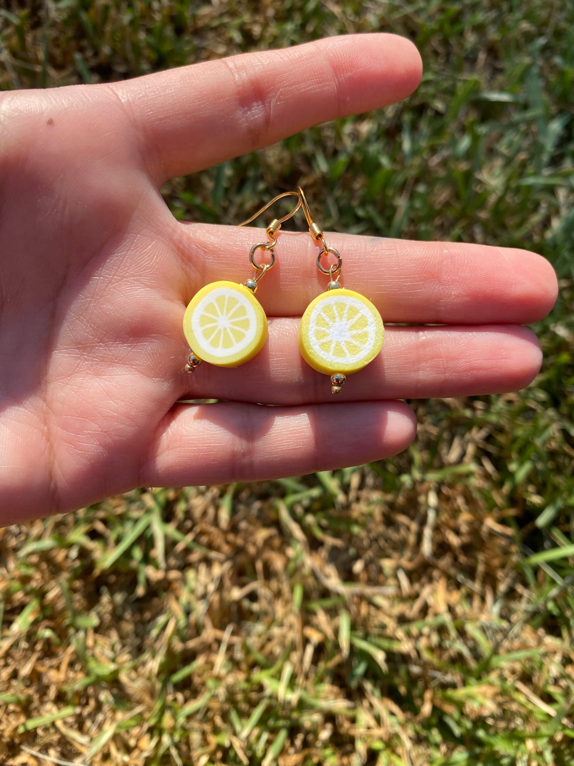 Lemon Gold Dangle Hook Earrings 
