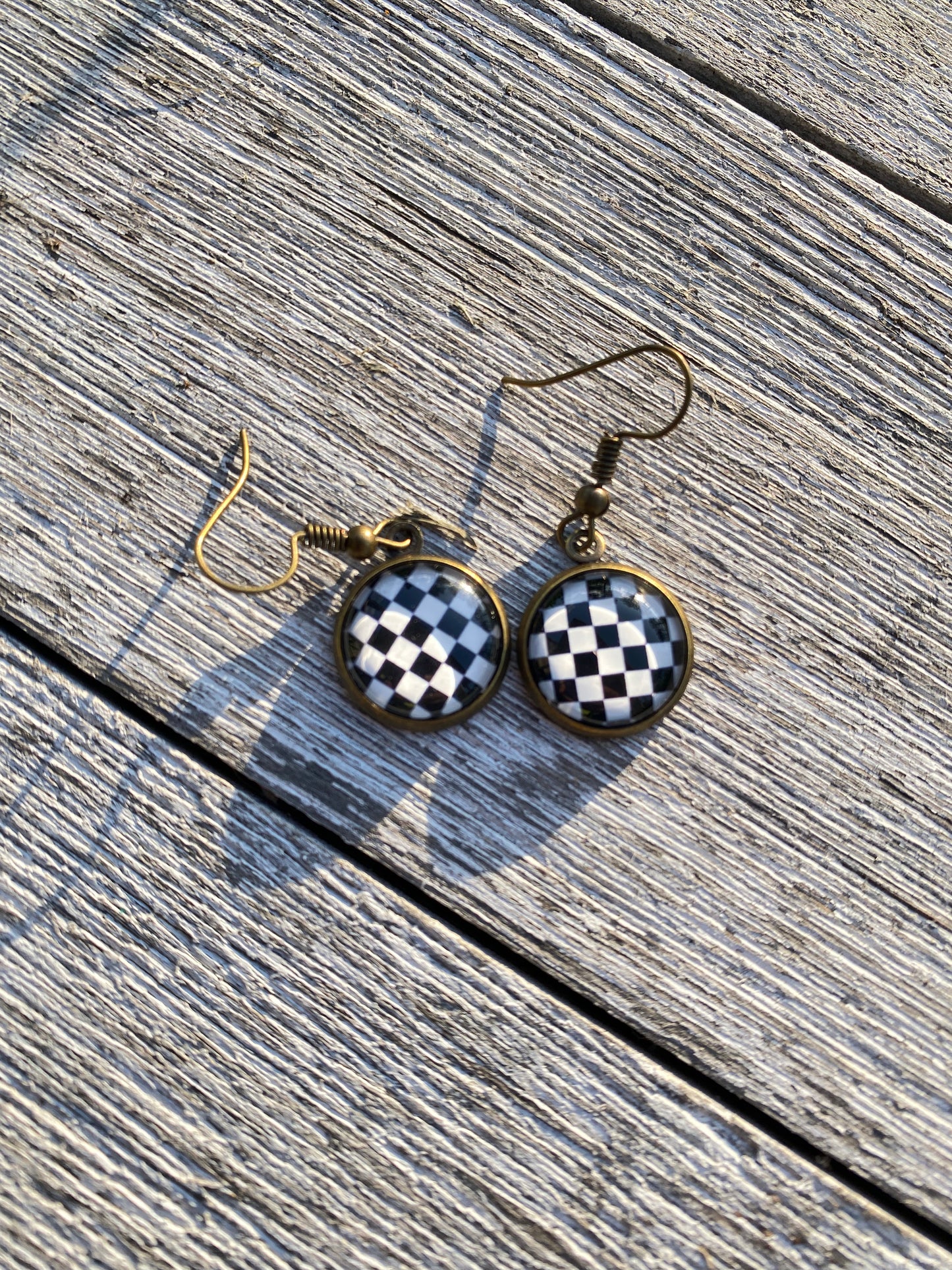 Checkered Black and white Dangle Earrings