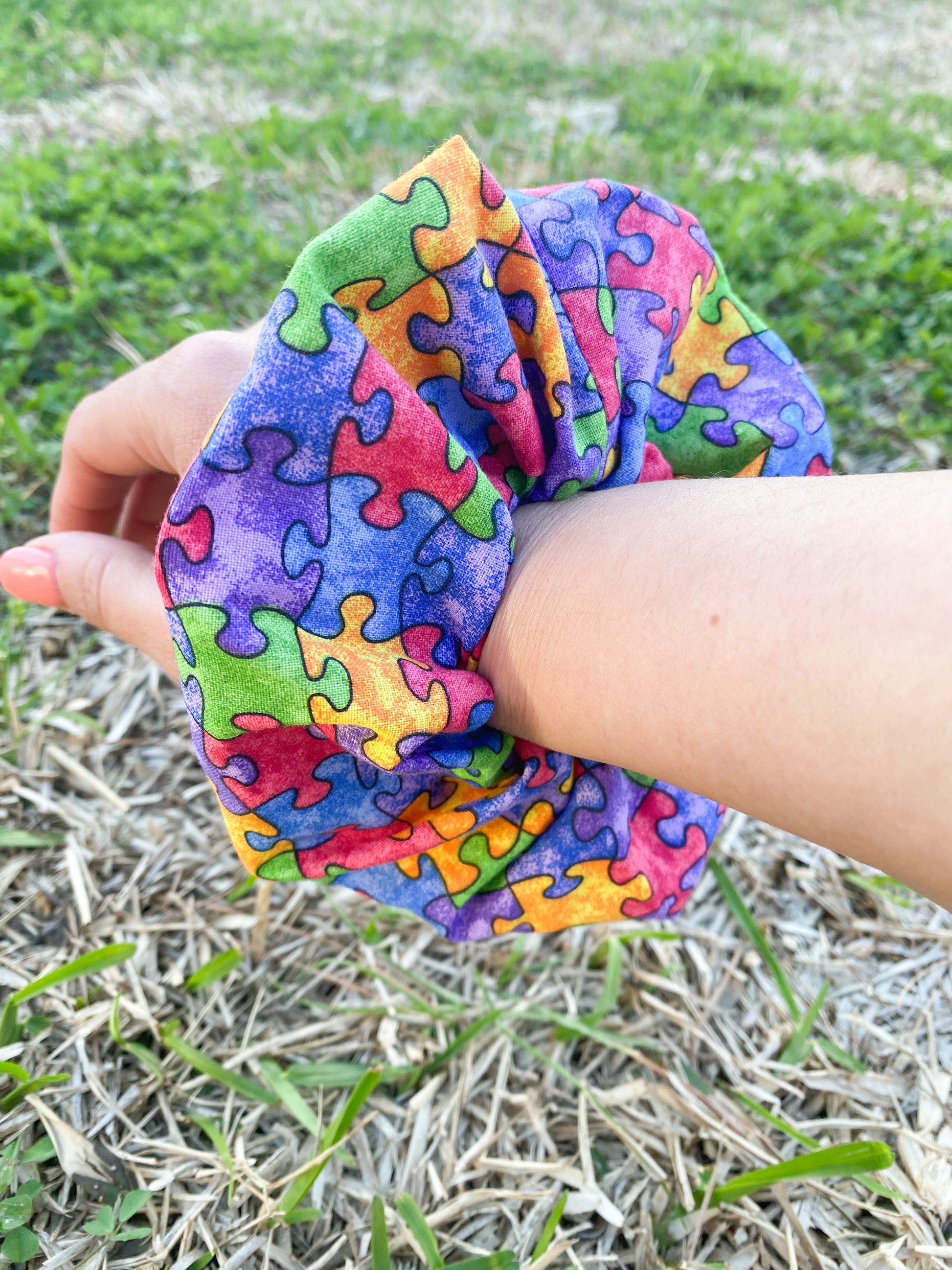 Puzzle Autism Awareness Scrunchie Hair tie Gift 