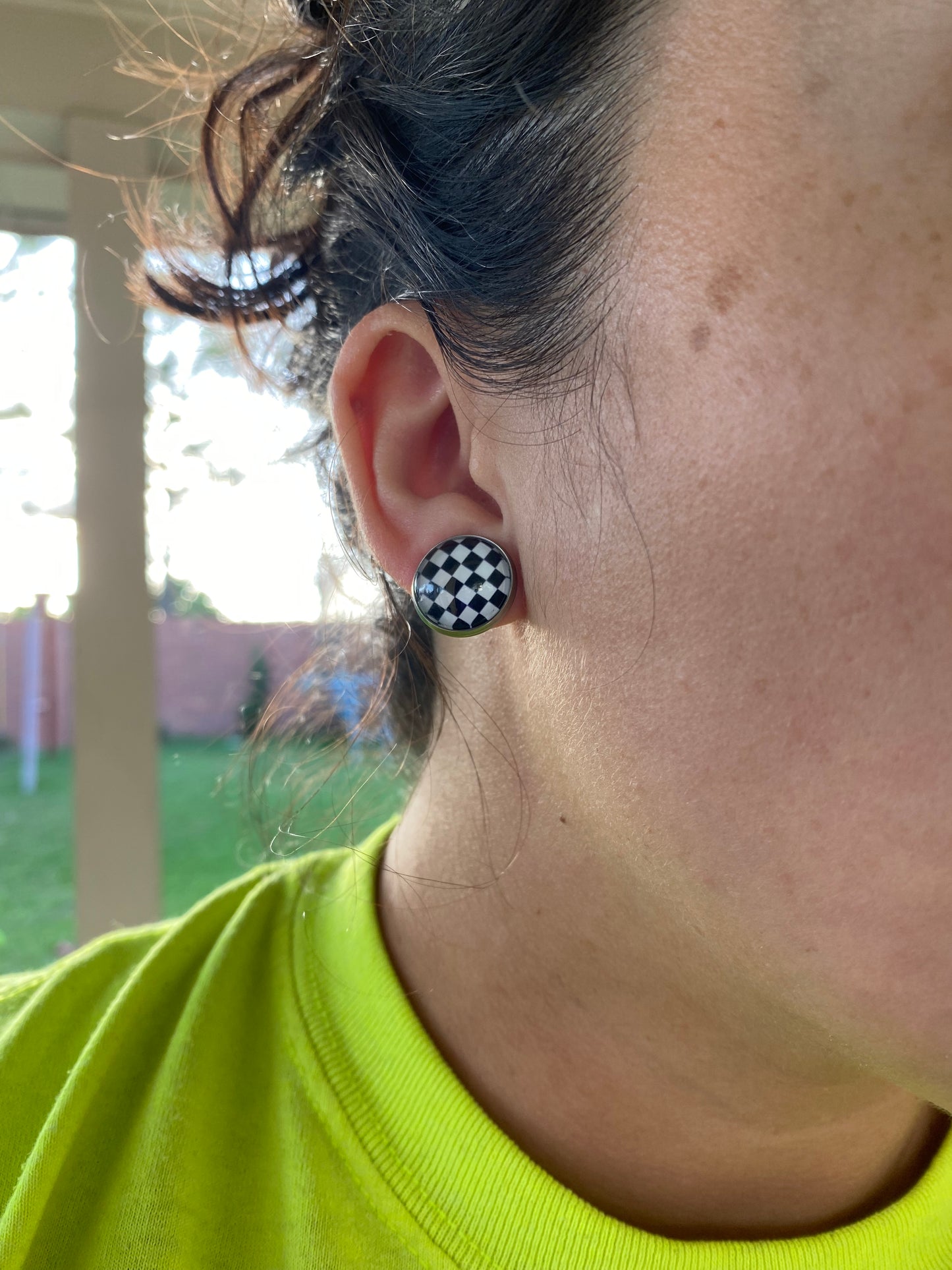 Checkered Black and White Stud Earrings